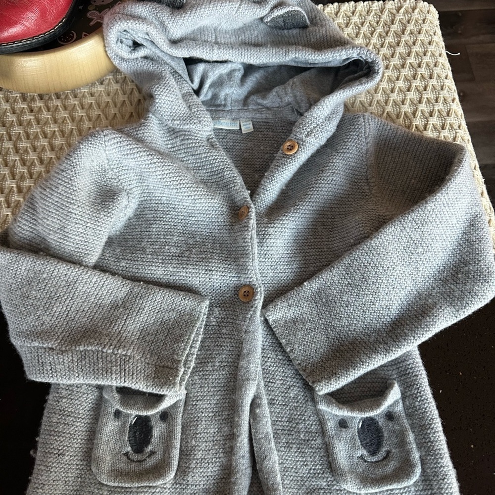 JoJo Maman Bebe Gray Knit Sweater with Bear Pockets